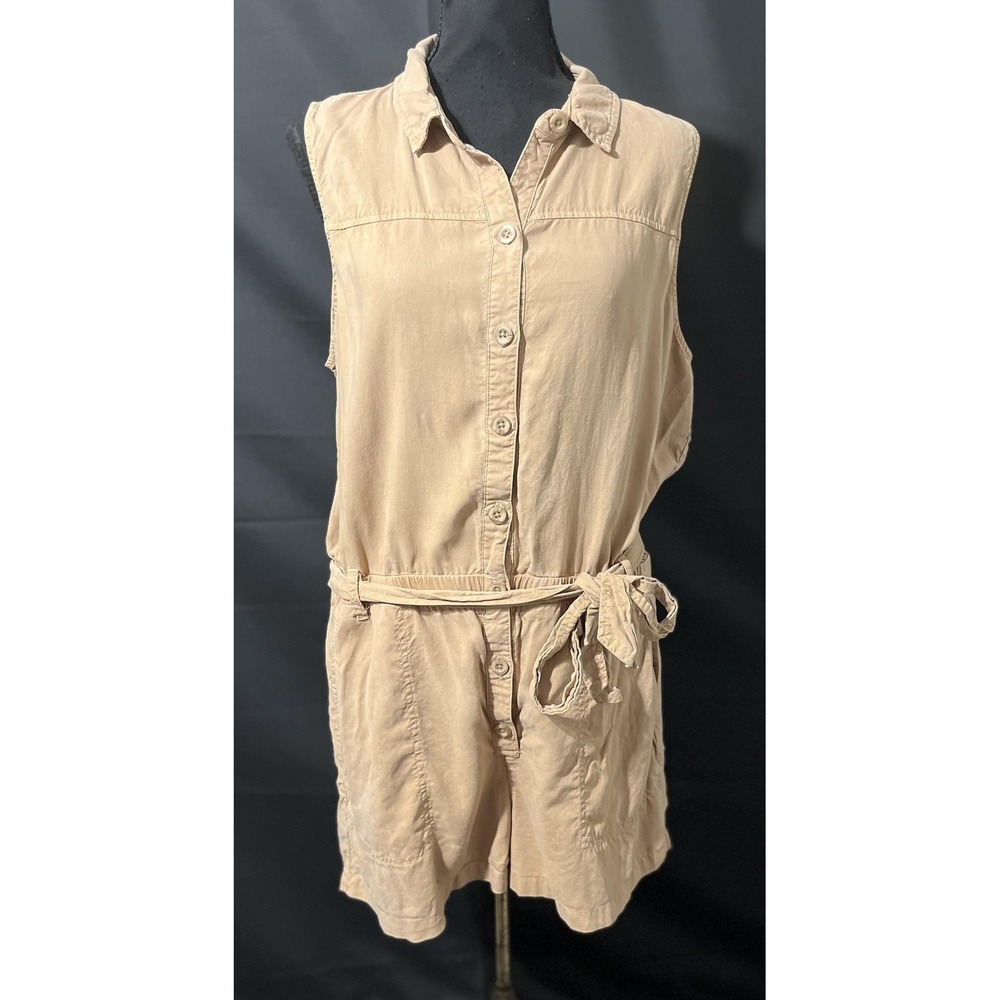 Cloth & Stone x Anthropologie Romper Womens XL Tan Tencel‎ Belted Button Front